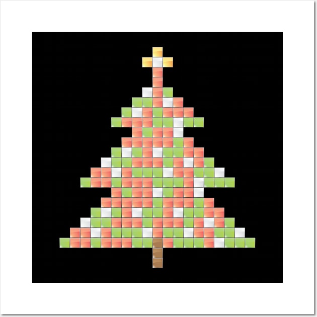 Christmas Christmas Tree Digital Pixel Gamer Nerd Wall Art by HBfunshirts